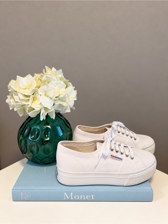 Superga Shoes - Superga White Canvas Low-Top Platform Sneakers